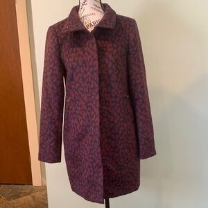 LOFT Maroon and Navy Blue Cheetah Leopard Print Coat Women’s XS Extra Small